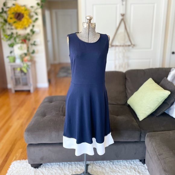Talbots Dresses & Skirts - Talbots navy and white dress with pockets sleeveless stretch dress